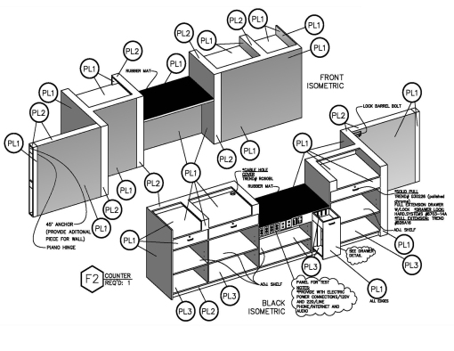 "PAWN SHOP" Store Design by Yosvany Tejeiro. Shop Drawings. All rights reserved by Trueillusion Inc. & Displays Depot.